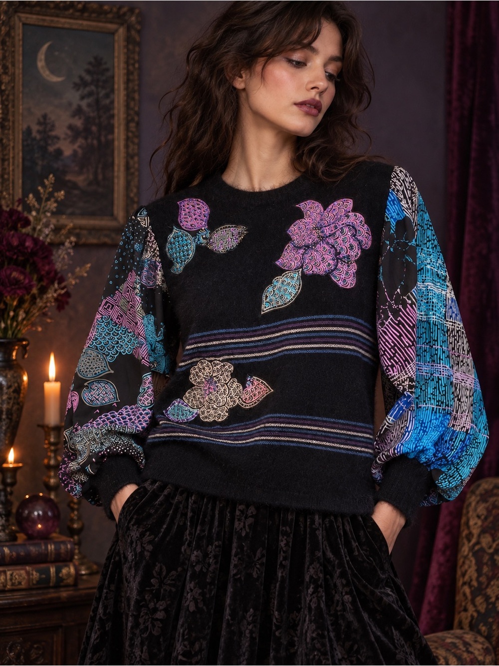 Vintage Diane Freis for Marisa Christina Whimsigoth Angora Silk Sequin Sweater M